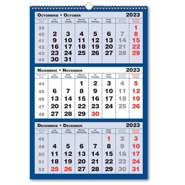 Calendar de perete Triptic 3 Culori (Albastru), 2023
