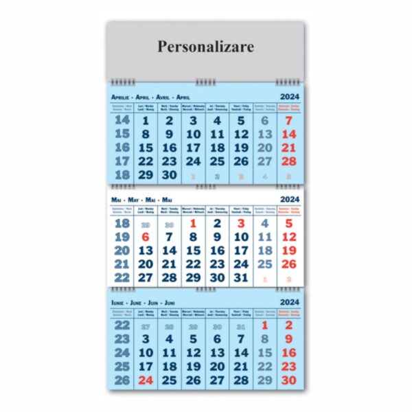 Personalizare calendar de perete Triptic pliabil, 2024