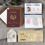 Invitații nuntă sau botez, tip pașaport și bilet avion