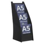 Suport pentru pliante din plexiglas negru, cu 3 buzunare etajate