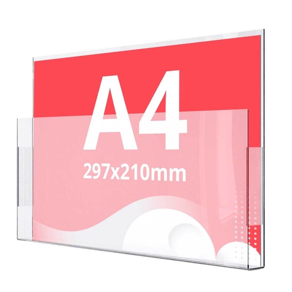 Suport de perete pentru pliante A4 landscape, plexiglas transparent